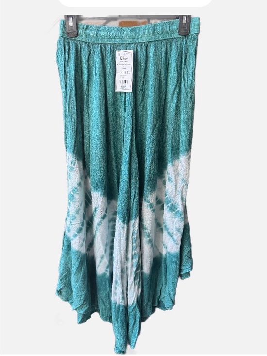 Rhea Pants - Teal and White bohemian 100% viscose Tie-Dye Wide-Leg Palazzo Pants
